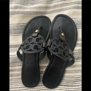 Black Leather Tory Burch Miller Sandals